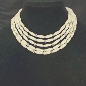 VTG Necklace Randell shape milk glass beads & clear glass facetted spacer beads